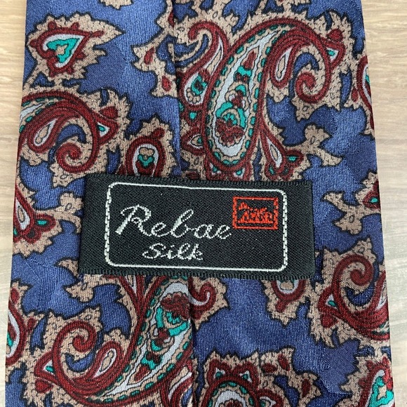 Rebae Silk Men's Blue Red Gold Paisley Classic Necktie - Picture 5 of 5